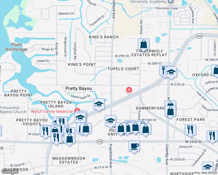 map of restaurants, bars, coffee shops, grocery stores, and more near 2615 Frankford Avenue in Panama City