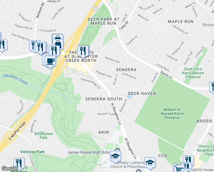 map of restaurants, bars, coffee shops, grocery stores, and more near 4516 Bremner Drive in Austin