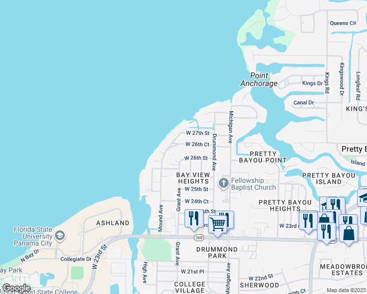 map of restaurants, bars, coffee shops, grocery stores, and more near 3927 West 26th Court in Panama City