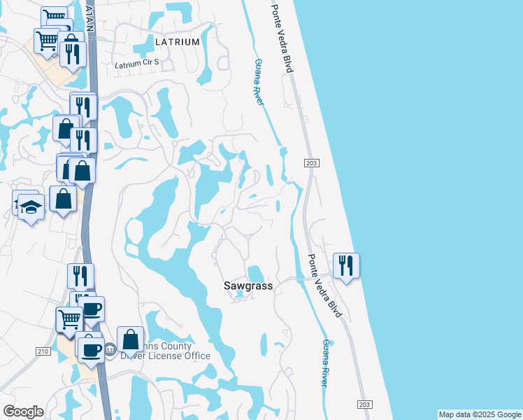 map of restaurants, bars, coffee shops, grocery stores, and more near 41 Tifton Way South in Ponte Vedra Beach