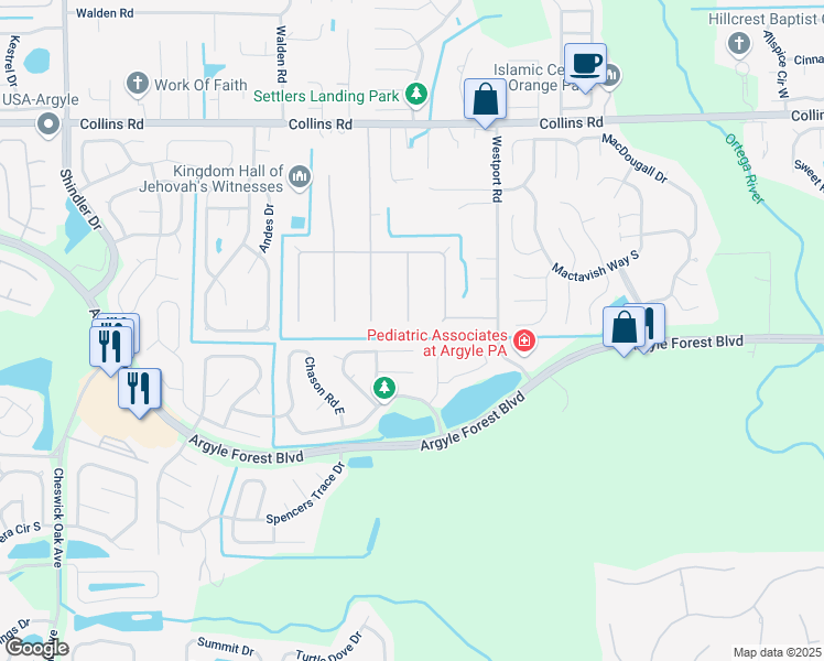 map of restaurants, bars, coffee shops, grocery stores, and more near 8175 Niska Trail in Jacksonville