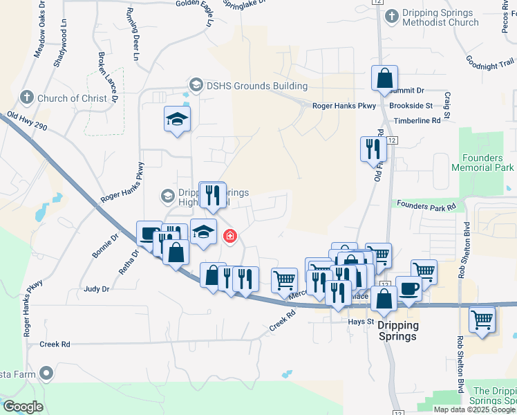 map of restaurants, bars, coffee shops, grocery stores, and more near 123 Arezzo Way in Dripping Springs
