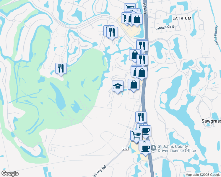 map of restaurants, bars, coffee shops, grocery stores, and more near 180 Veracruz Drive in Ponte Vedra Beach