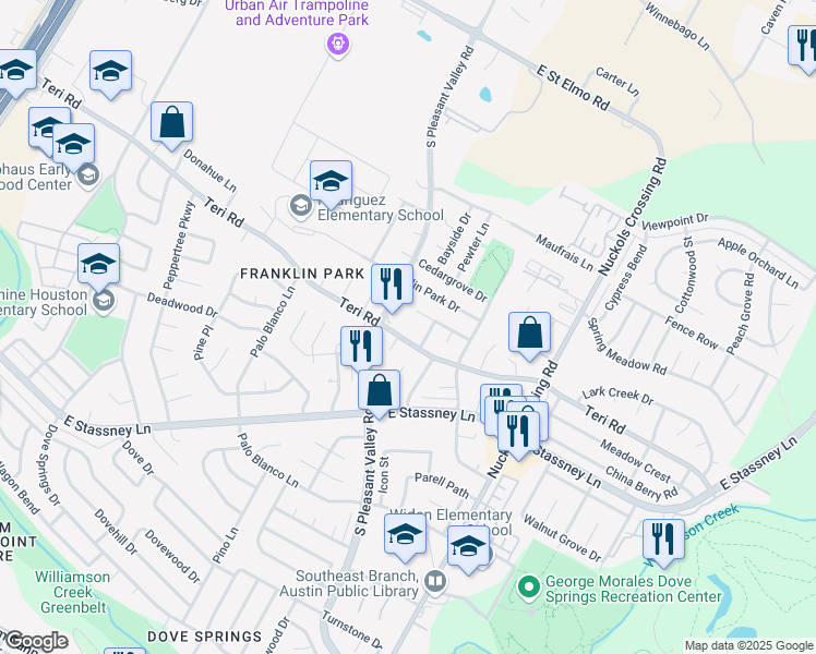 map of restaurants, bars, coffee shops, grocery stores, and more near 4604 Teri Road in Austin