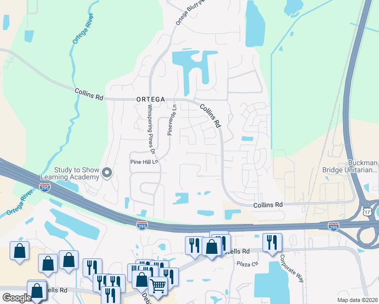 map of restaurants, bars, coffee shops, grocery stores, and more near 5260 Collins Road in Jacksonville
