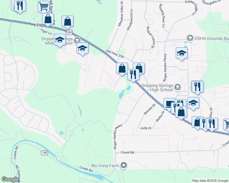 map of restaurants, bars, coffee shops, grocery stores, and more near 1461 West Highway 290 in Dripping Springs