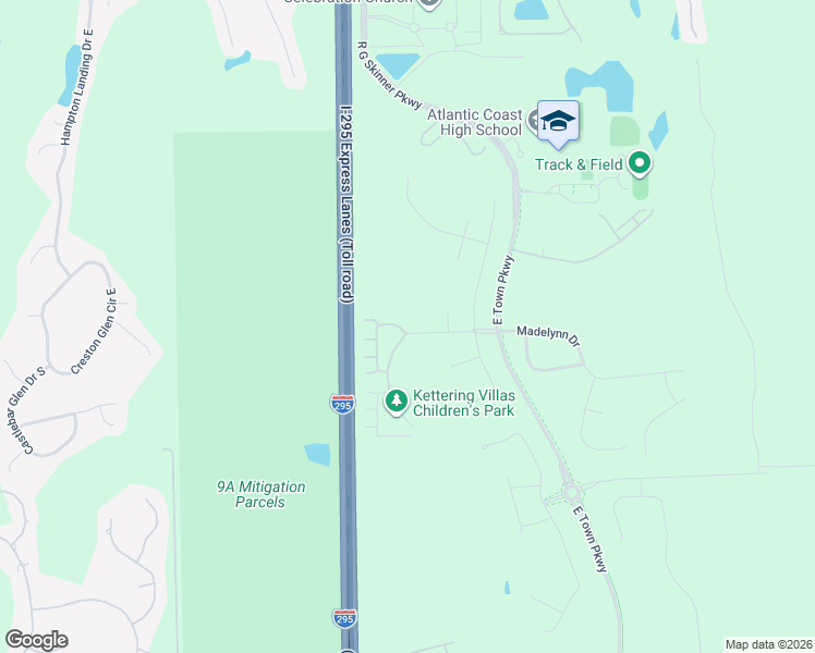 map of restaurants, bars, coffee shops, grocery stores, and more near East Beltway 295 in Jacksonville