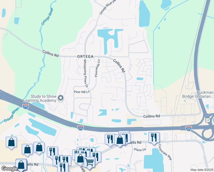 map of restaurants, bars, coffee shops, grocery stores, and more near 5260 Collins Road in Jacksonville