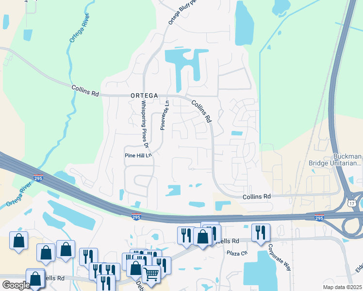 map of restaurants, bars, coffee shops, grocery stores, and more near 5260 Collins Road in Jacksonville