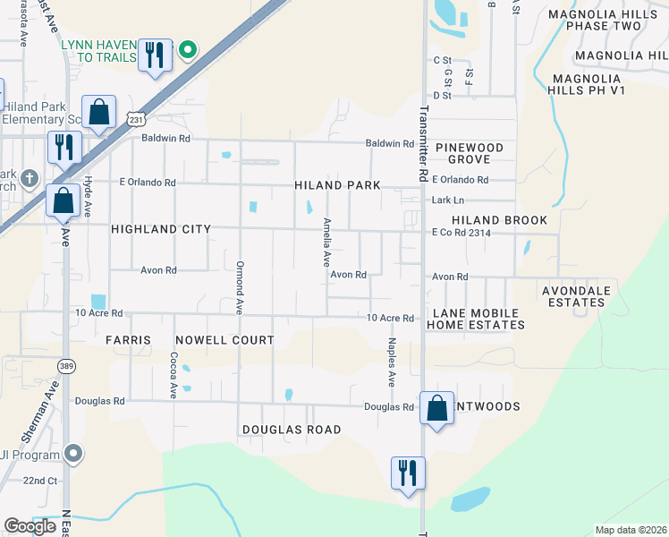 map of restaurants, bars, coffee shops, grocery stores, and more near 2631 Amelia Avenue in Panama City
