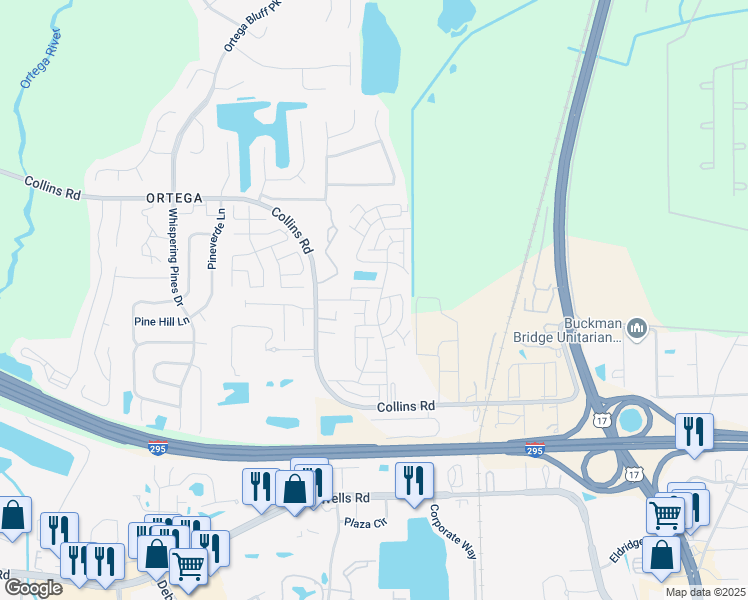 map of restaurants, bars, coffee shops, grocery stores, and more near Retreat Blvd in Jacksonville