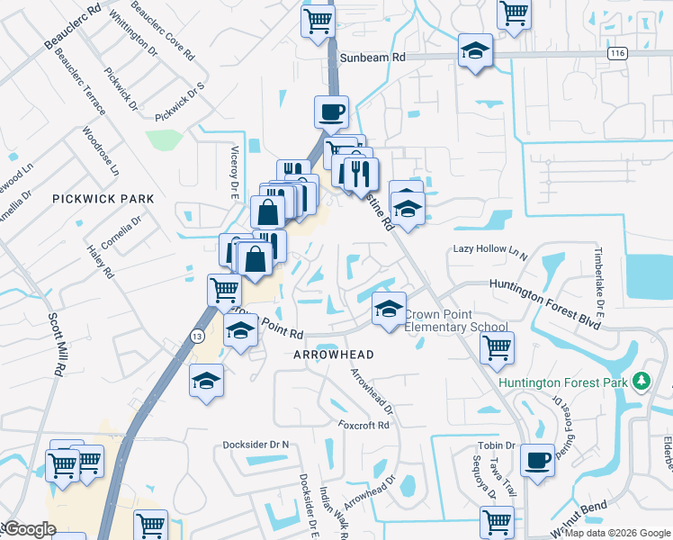 map of restaurants, bars, coffee shops, grocery stores, and more near 9850 Paddlewheel Court in Jacksonville