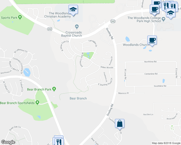 map of restaurants, bars, coffee shops, grocery stores, and more near 167 West Sterling Pond Circle in Spring