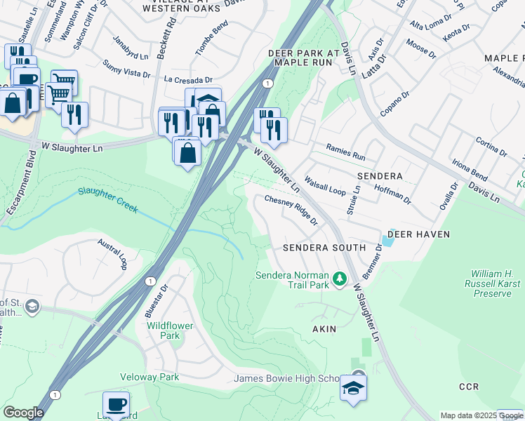 map of restaurants, bars, coffee shops, grocery stores, and more near 4824 Norman Trail in Austin