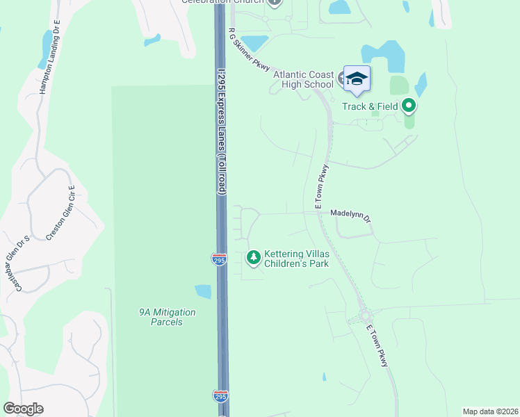 map of restaurants, bars, coffee shops, grocery stores, and more near East Beltway 295 in Jacksonville