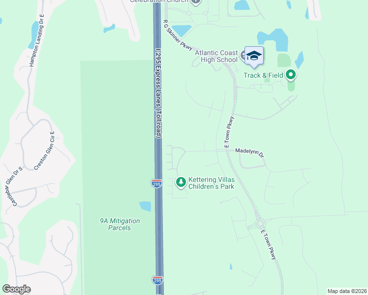 map of restaurants, bars, coffee shops, grocery stores, and more near East Beltway 295 in Jacksonville