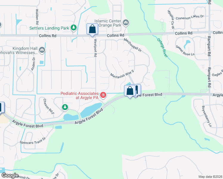 map of restaurants, bars, coffee shops, grocery stores, and more near 8176 Kilwinning Lane in Jacksonville