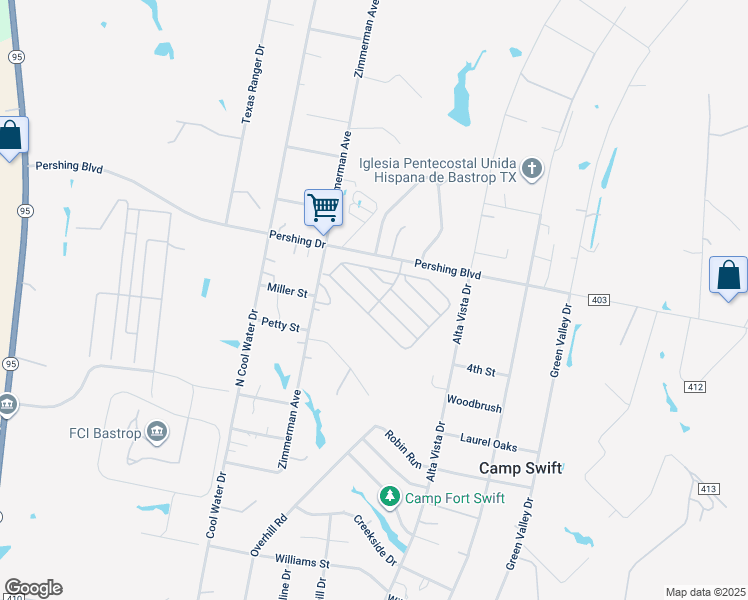 map of restaurants, bars, coffee shops, grocery stores, and more near 133 Guadalupe Street in Bastrop