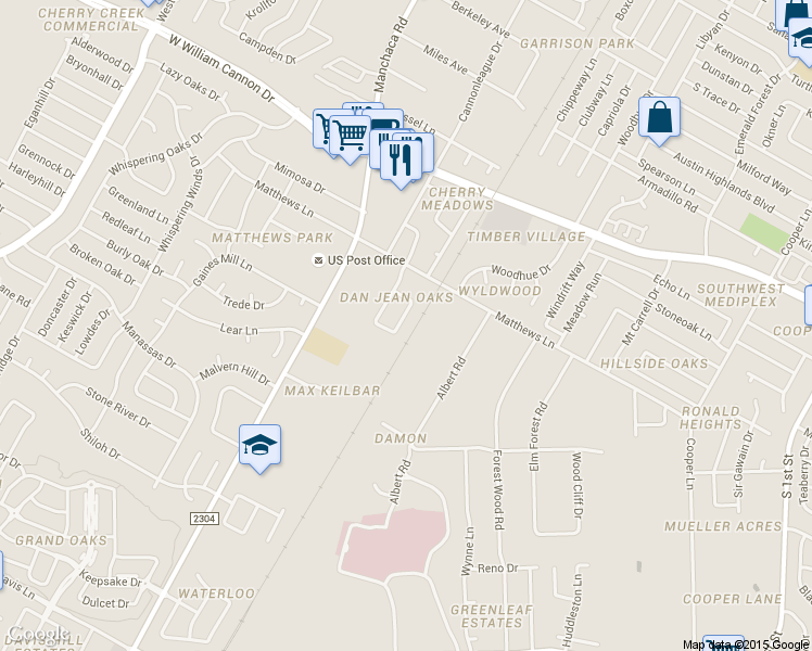 map of restaurants, bars, coffee shops, grocery stores, and more near 1733 Constantino Circle in Austin
