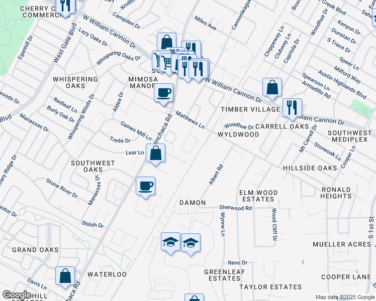 map of restaurants, bars, coffee shops, grocery stores, and more near 1733 Constantino Circle in Austin