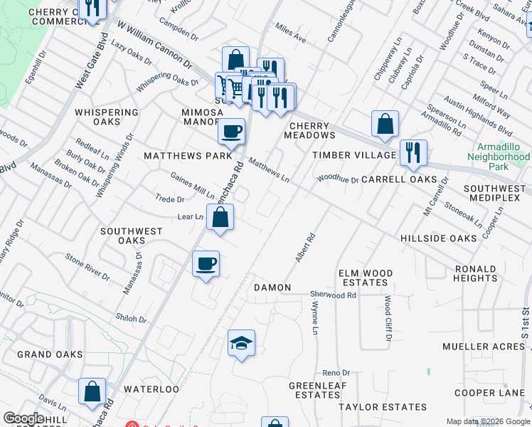 map of restaurants, bars, coffee shops, grocery stores, and more near 1733 Constantino Circle in Austin