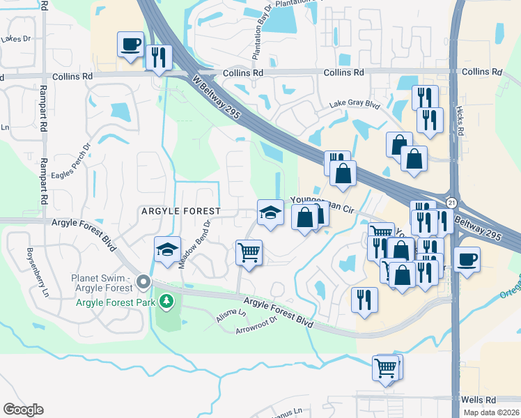 map of restaurants, bars, coffee shops, grocery stores, and more near 6625 Periwinkle Drive in Jacksonville