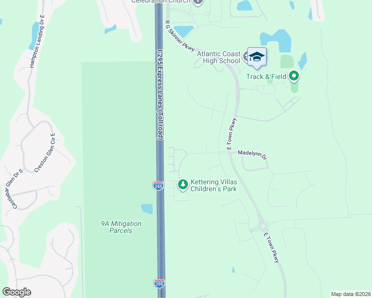 map of restaurants, bars, coffee shops, grocery stores, and more near East Beltway 295 in Jacksonville