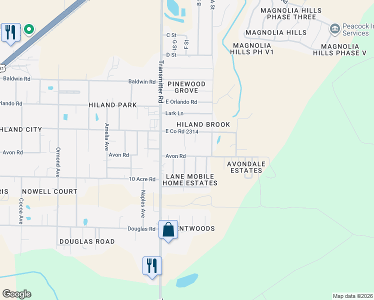 map of restaurants, bars, coffee shops, grocery stores, and more near 3617-3631 Avon Road in Panama City