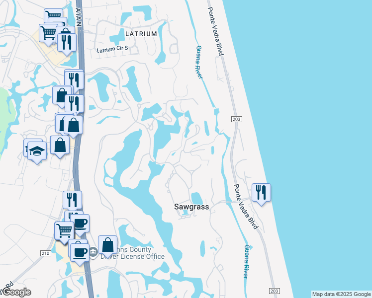 map of restaurants, bars, coffee shops, grocery stores, and more near 90 Tifton Way North in Ponte Vedra Beach