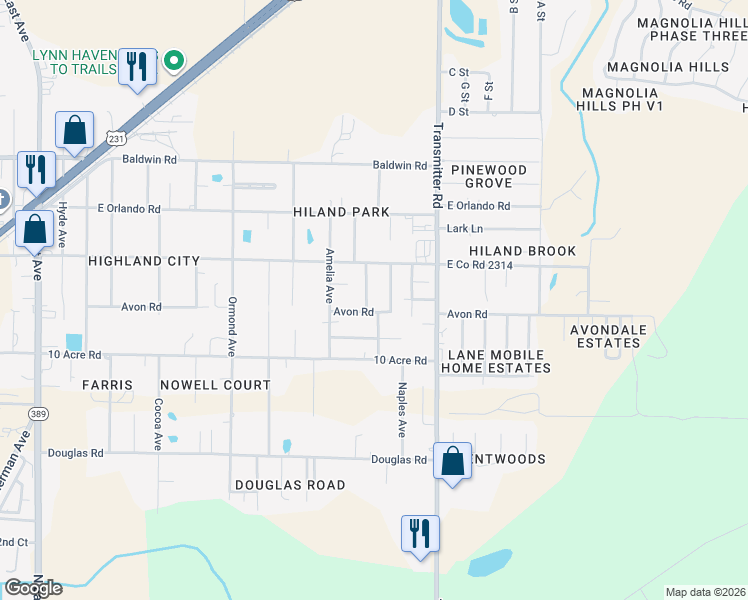 map of restaurants, bars, coffee shops, grocery stores, and more near 3314 Avon Road in Panama City