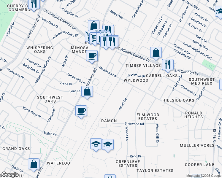 map of restaurants, bars, coffee shops, grocery stores, and more near 1733 Constantino Circle in Austin