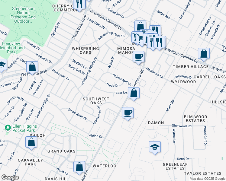 map of restaurants, bars, coffee shops, grocery stores, and more near 7502 Arboleda Cove in Austin