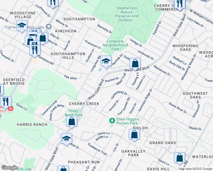 map of restaurants, bars, coffee shops, grocery stores, and more near 8109 Willet Trail in Austin