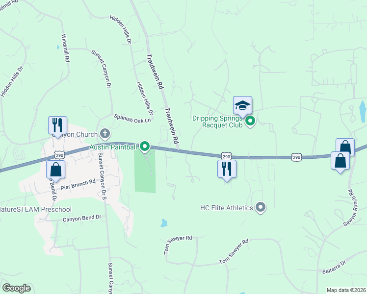 map of restaurants, bars, coffee shops, grocery stores, and more near 4300 U.S. 290 in Dripping Springs