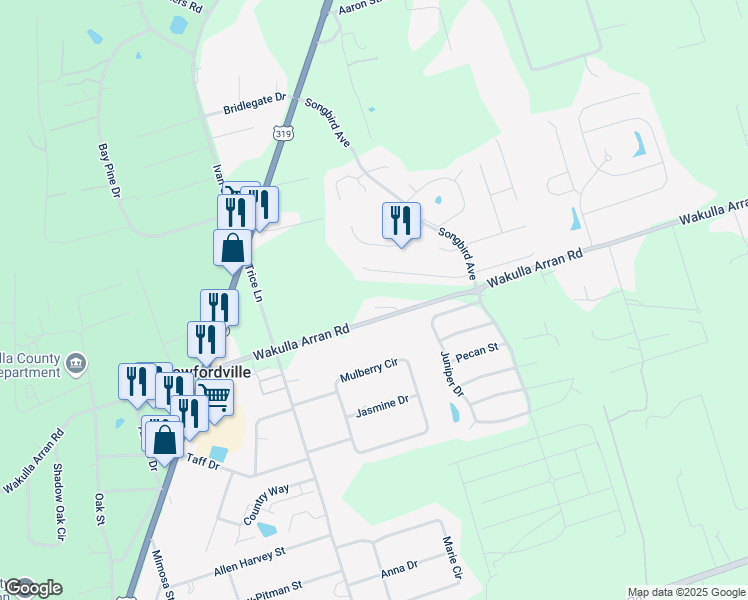 map of restaurants, bars, coffee shops, grocery stores, and more near 22 Swift Pass in Crawfordville