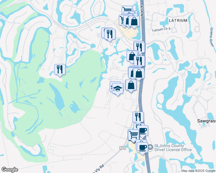 map of restaurants, bars, coffee shops, grocery stores, and more near 180 Veracruz Drive in Ponte Vedra Beach