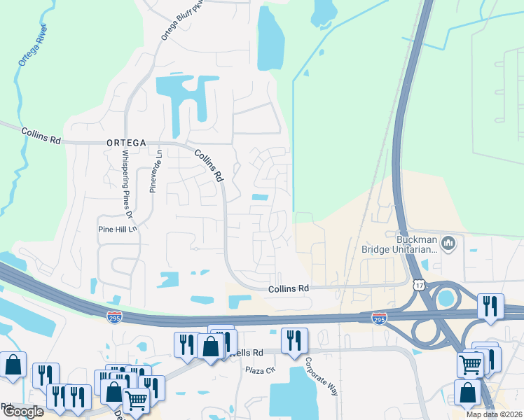 map of restaurants, bars, coffee shops, grocery stores, and more near Retreat Blvd in Jacksonville