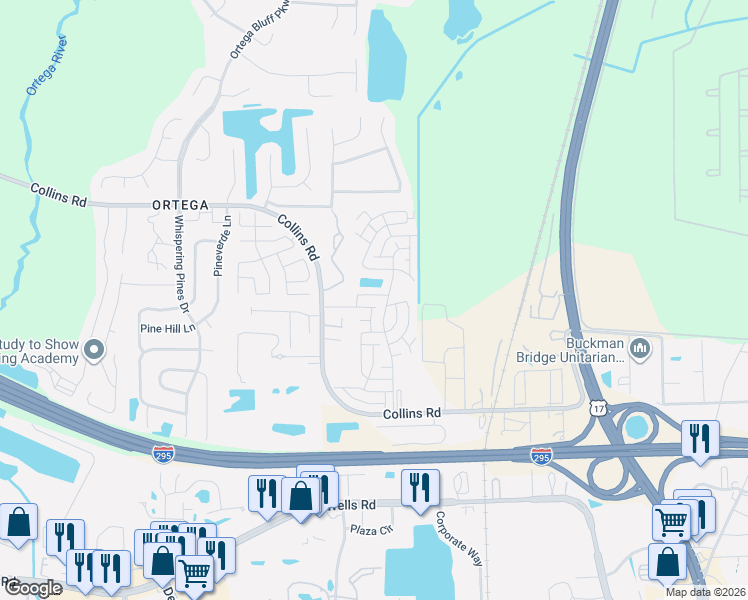 map of restaurants, bars, coffee shops, grocery stores, and more near Retreat Blvd in Jacksonville