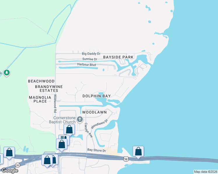 map of restaurants, bars, coffee shops, grocery stores, and more near 1398 Harbour Way in Panama City Beach