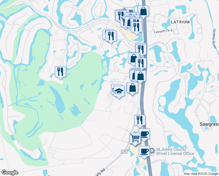 map of restaurants, bars, coffee shops, grocery stores, and more near 150 Veracruz Drive in Ponte Vedra Beach