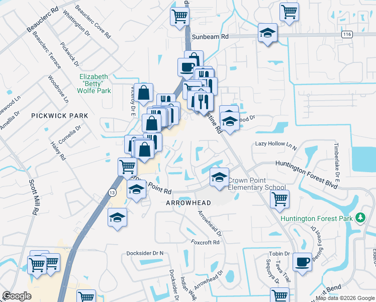 map of restaurants, bars, coffee shops, grocery stores, and more near 3802 Millpoint Drive in Jacksonville