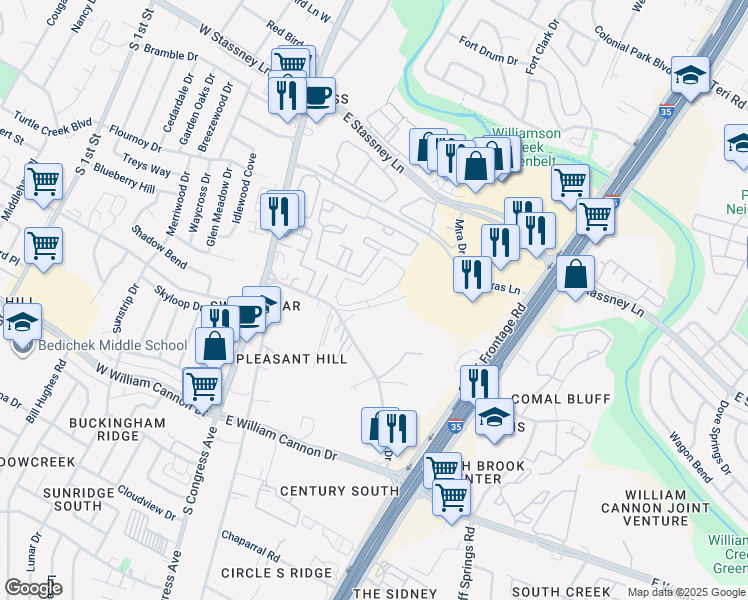 map of restaurants, bars, coffee shops, grocery stores, and more near 6216 Crow Lane in Austin