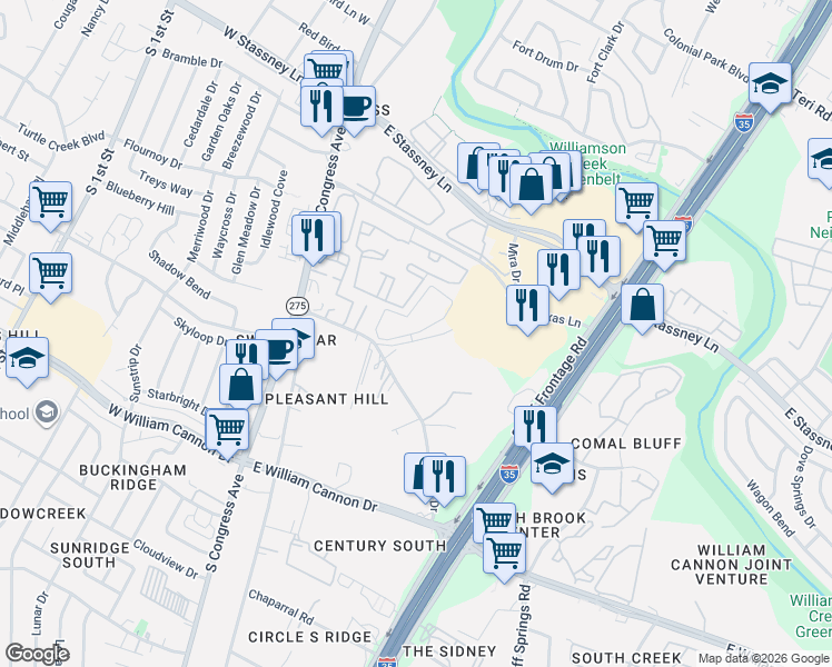 map of restaurants, bars, coffee shops, grocery stores, and more near 6216 Crow Lane in Austin