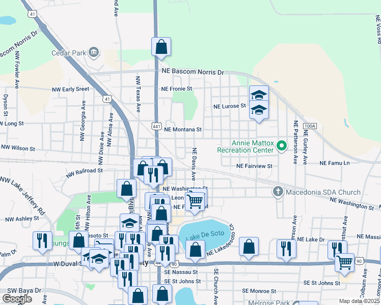 map of restaurants, bars, coffee shops, grocery stores, and more near 702 Northeast Aggie Avenue in Lake City