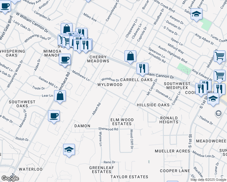 map of restaurants, bars, coffee shops, grocery stores, and more near 7010 Ivory Key Court in Austin