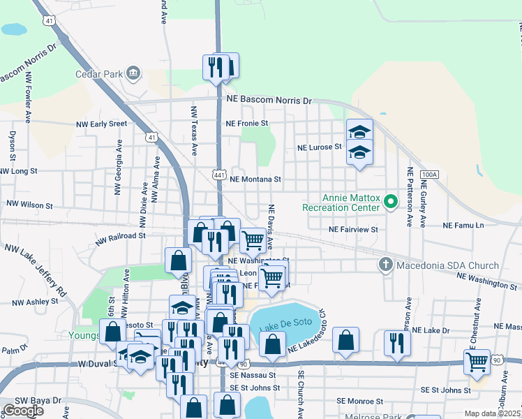 map of restaurants, bars, coffee shops, grocery stores, and more near 702 Northeast Aggie Avenue in Lake City