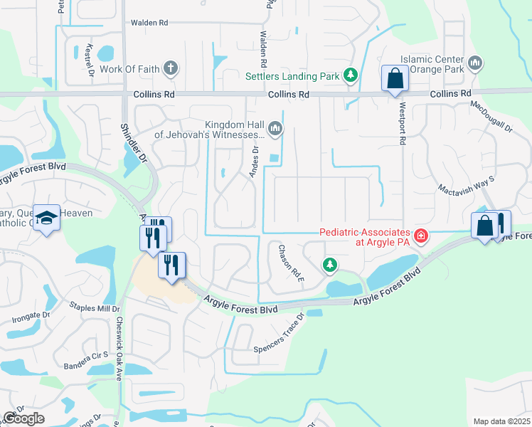 map of restaurants, bars, coffee shops, grocery stores, and more near 8146 Cayuga Trail West in Jacksonville