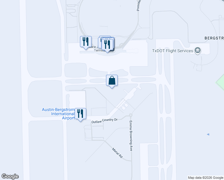 map of restaurants, bars, coffee shops, grocery stores, and more near 3600 Presidential Boulevard in Austin