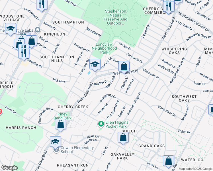 map of restaurants, bars, coffee shops, grocery stores, and more near 8000 Willet Trail in Austin