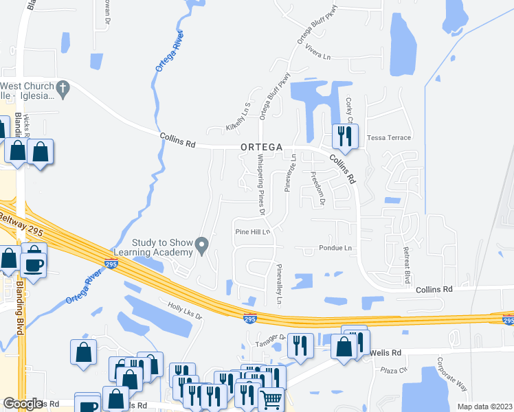 map of restaurants, bars, coffee shops, grocery stores, and more near 5522 Oak Crossing Drive in Jacksonville